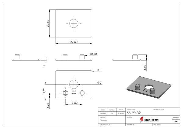 Ersatz-Abdeckplättchen für Blechhalter, paarweise, passend für Lochblechhalter Ø 32mm, 55350-240-00 / 55350-240-42 / 55350-240-48 / 55350-240-60