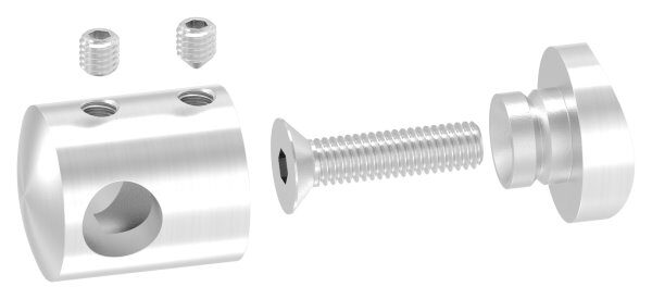 Querstabhalter für 48,3mm Rohr, mit 10,2mm Bohrung, inkl. Maden- und Befestigungsschrauben, V2A