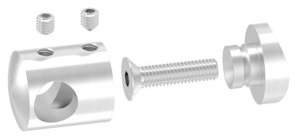 Querstabhalter für 48,3mm Rohr, mit 12,2mm Bohrung, inkl. Maden- und Befestigungsschrauben, V2A