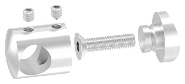 Querstabhalter für 48,3mm Rohr, mit 14,2mm Bohrung, inkl. Maden- und Befestigungsschrauben, V2A