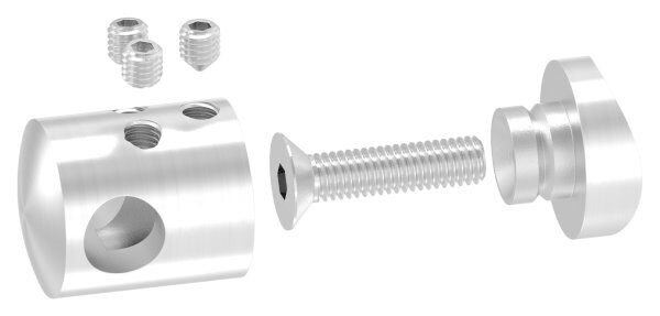 Querstabhalter zum Stoßen von 2 Rundeisen, Anschluss: 42,4mm, Bohrung: 10,2mm, inkl. Maden- und Befestigungsschrauben