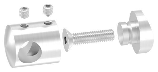 Querstabhalter für 42,4mm Rohr, mit 12,2mm Bohrung, inkl. Maden- und Befestigungsschrauben, V4A