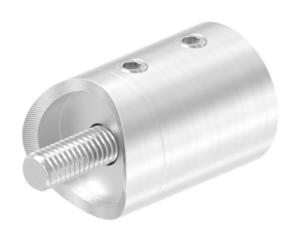 Querstabhalter als Endteil für 42,4mm Rohr, mit Sackloch links 12,2mm, inkl. Maden- und Befestigungsschrauben, V2A