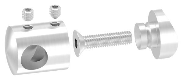 Querstabhalter als Endteil für 42,4mm Rohr, mit Sackloch links 12,2mm, inkl. Maden- und Befestigungsschrauben, V2A