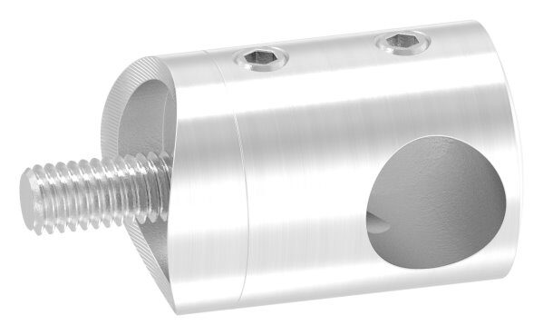 Querstabhalter als Endteil für 42,4mm Rohr, mit Sackloch rechts 12,2mm, inkl. Maden- und Befestigungsschrauben, V2A
