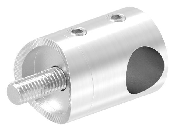 Querstabhalter als Endteil für 42,4mm Rohr, mit Sackloch rechts 12,2mm, inkl. Maden- und Befestigungsschrauben, V2A