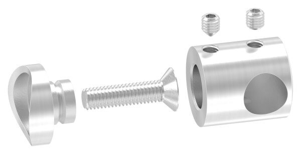 Querstabhalter als Endteil für 42,4mm Rohr, mit Sackloch rechts 12,2mm, inkl. Maden- und Befestigungsschrauben, V2A