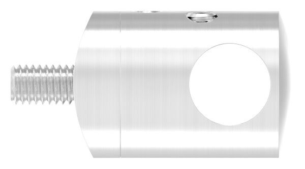 Querstabhalter zum Stoßen von 2 Rundeisen, für 42,4mm Rohr, mit 12,2mm Bohrung, inkl. Maden- und Befestigungsschrauben, V2A