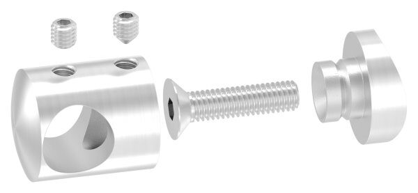 Querstabhalter für 42,4mm Rohr, mit 14,2mm Bohrung, inkl. Maden- und Befestigungsschrauben, V2A