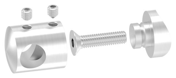 Querstabhalter für 33,7mm Rohr, mit 12,2mm Bohrung, inkl. Maden- und Befestigungsschrauben, V2A
