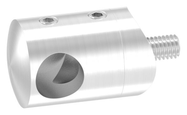 Querstabhalter als Endteil für 33,7mm Rohr, mit Sackloch links 12,2mm, inkl. Maden- und Befestigungsschrauben, V2A