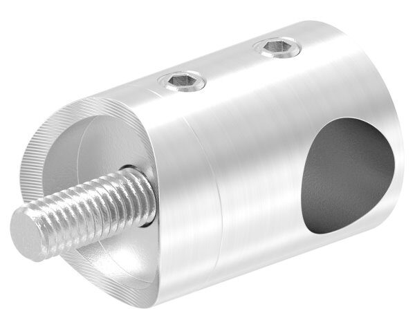 Querstabhalter als Endteil für 33,7mm Rohr, mit Sackloch rechts 12,2mm, inkl. Maden- und Befestigungsschrauben, V2A