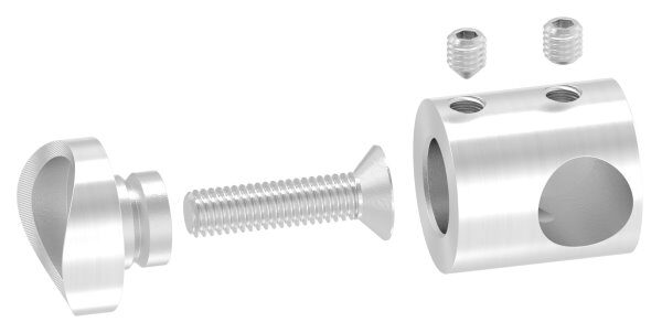 Querstabhalter als Endteil für 33,7mm Rohr, mit Sackloch rechts 12,2mm, inkl. Maden- und Befestigungsschrauben, V2A