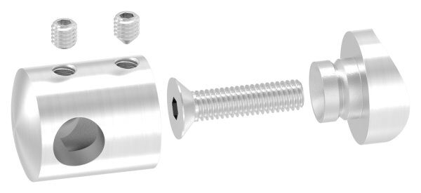Querstabhalter als Endteil für 33,7mm Rohr, mit Sackloch links 10,2mm, inkl. Maden- und Befestigungsschrauben, V2A