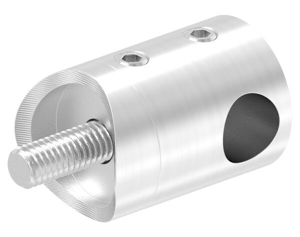 Querstabhalter als Endteil für 33,7mm Rohr, mit Sackloch rechts 10,2mm, inkl. Maden- und Befestigungsschrauben, V2A