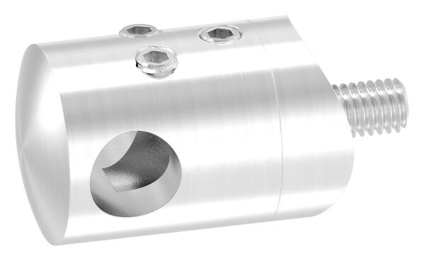 Querstabhalter zum Stoßen von 2 Rundeisen, für 33,7mm Rohr, mit 10,2mm Bohrung, inkl. Maden- und Befestigungsschrauben, V2A