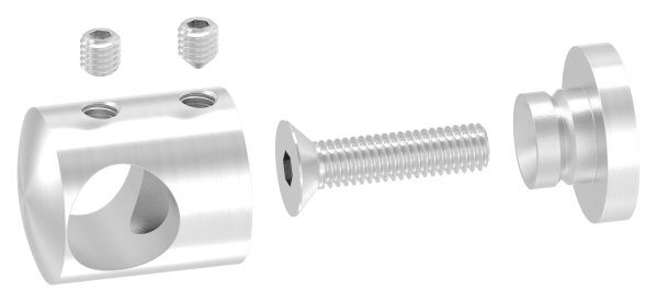 Querstabhalter  für geraden Anschluss, mit 14,2mm Bohrung, inkl. Maden- und Befestigungsschrauben, V2A