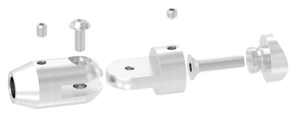 Querstabhalter mit Gelenk (zum Stoßen von vorne) für 33,7mm Rohr, mit 10,2mm Bohrung, inkl. Maden- und Befestigungsschrauben, V2A
