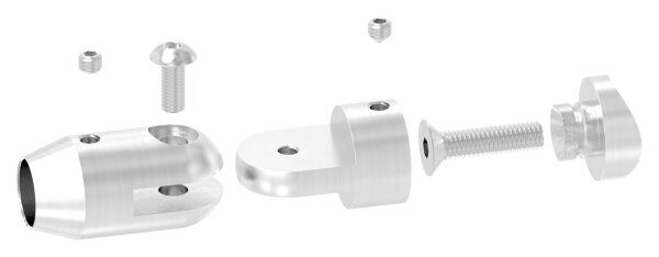 Querstabhalter mit Gelenk (zum Stoßen von vorne) für 33,7mm Rohr, mit 14,2mm Bohrung, inkl. Maden- und Befestigungsschrauben, V2A