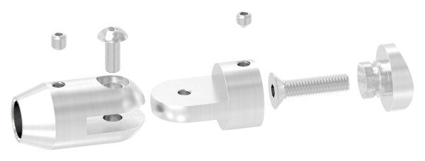 Querstabhalter mit Gelenk (zum Stoßen von vorne) für 42,4mm Rohr, mit 12,2mm Bohrung, inkl. Maden- und Befestigungsschrauben, V2A