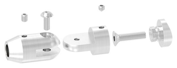 Querstabhalter mit Gelenk (zum Stoßen von vorne) für 42,4mm Rohr, mit 10,2mm Bohrung, inkl. Maden- und Befestigungsschrauben, V2A