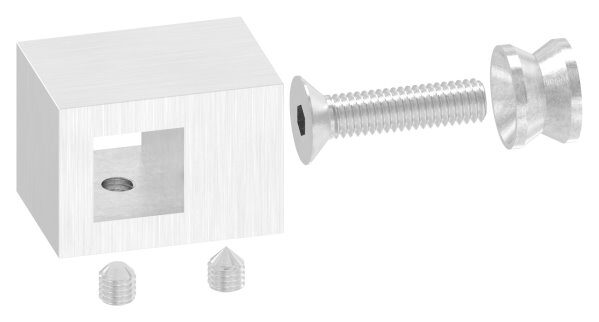 Querstabhalter  für geraden Anschluss, für 12x12mm Vierkant, inkl. Maden- und Befestigungsschrauben, V2A