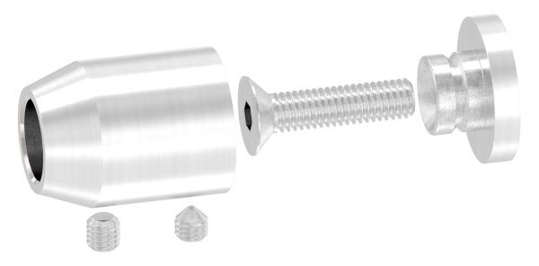 Querstabhalter (zum Stoßen vorne) für geraden Anschluss, Bohrung 12,2mm, zur senk- oder waagerechten Montage, inkl. Maden- und Befestigungsschrauben, V2A