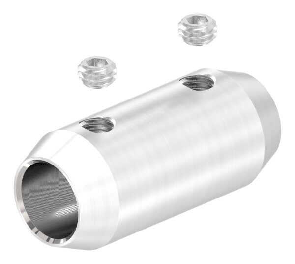 Stabverbinder für 10mm Rund, L: 36mm, Ø 16mm, mit 2 Madenschrauben, V2A