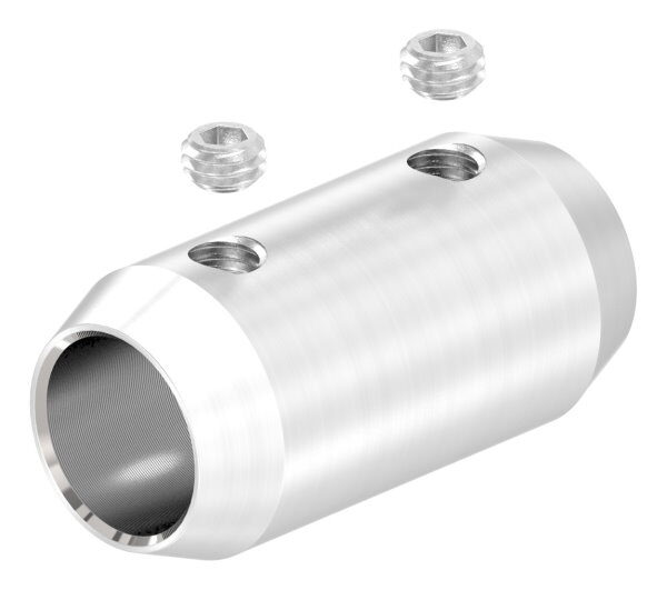 Stabverbinder für 12mm Rund, L: 36mm, Ø 18mm, mit 2 Madenschrauben, V2A