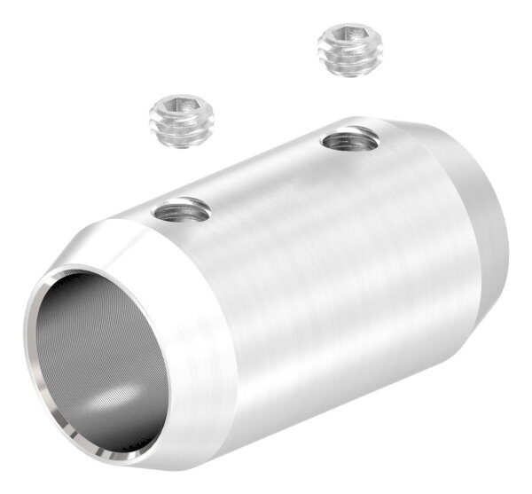 Stabverbinder für 14mm Rund, L: 36mm, Ø 20mm, mit 2 Madenschrauben, V2A
