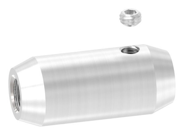 Stabverbinder, Ø 16mm, eins. Gewinde M8, andere Seite Bohrung für 10mm Rund, L: 36mm, V2A