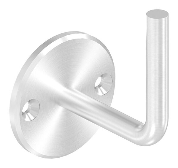 Handlaufhalter zum Anschweißen des Handlaufs, Ronde 70x6mm, Bügel 12mm, Wandabstand 80mm, 2x8,5mm Bohrungen gesenkt für M6, (Ronde und Bügel verschweißt), V2A