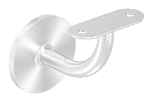 Handlaufhalter mit Handlaufanschlussplatte gerade (nicht austauschbar), Ronde 60x5mm, Bügel 12mm, Wandabstand 75mm, hinten M8 Innengewinde, (Ronde und Bügel verschweißt), V2A