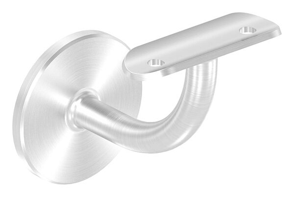 Handlaufhalter mit Handlaufanschlussplatte für Rohr 42,4mm (nicht austauschbar), Ronde 60x5mm, Bügel 12mm, Wandabstand 75mm, hinten M8 Innengewinde, (Ronde und Bügel verschweißt), V2A