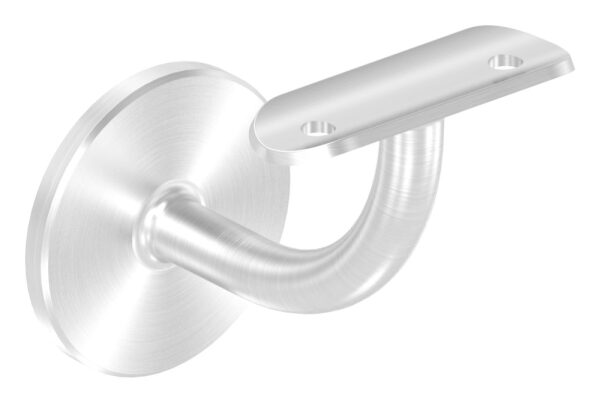 Handlaufhalter mit Handlaufanschlussplatte für Rohr 42,4mm (nicht austauschbar), Ronde 60x5mm, Bügel 12mm, Wandabstand 75mm, hinten M8 Innengewinde, (Ronde und Bügel verschweißt), V4A