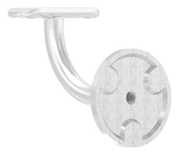 Handlaufhalter mit Handlaufanschlussplatte für Rohr 42,4mm (nicht austauschbar), Ronde 60x5mm, Bügel 12mm, Wandabstand 75mm, hinten M8 Innengewinde, (Ronde und Bügel verschweißt), V4A