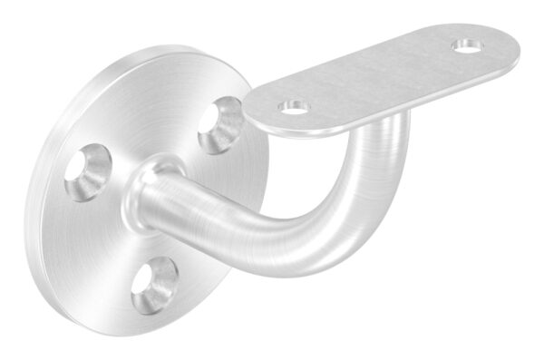 Handlaufhalter mit Handlaufanschlussplatte gerade (nicht austauschbar), Ronde 60x5mm, Bügel 12mm, Wandabstand 75mm, 3x6,5mm Bohrungen gesenkt, (Ronde und Bügel verschweißt), V2A