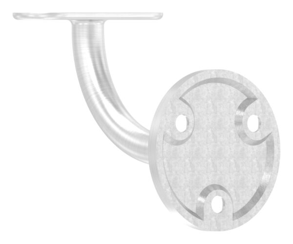 Handlaufhalter mit Handlaufanschlussplatte gerade (nicht austauschbar), Ronde 60x5mm, Bügel 12mm, Wandabstand 75mm, 3x6,5mm Bohrungen gesenkt, (Ronde und Bügel verschweißt), V2A