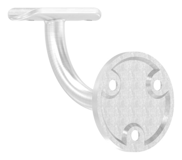 Handlaufhalter mit Handlaufanschlussplatte für Rohr 33,7mm (nicht austauschbar), Ronde 60x5mm, Bügel 12mm, Wandabstand 75mm, 3x6,5mm Bohrungen gesenkt, (Ronde und Bügel verschweißt), V2A