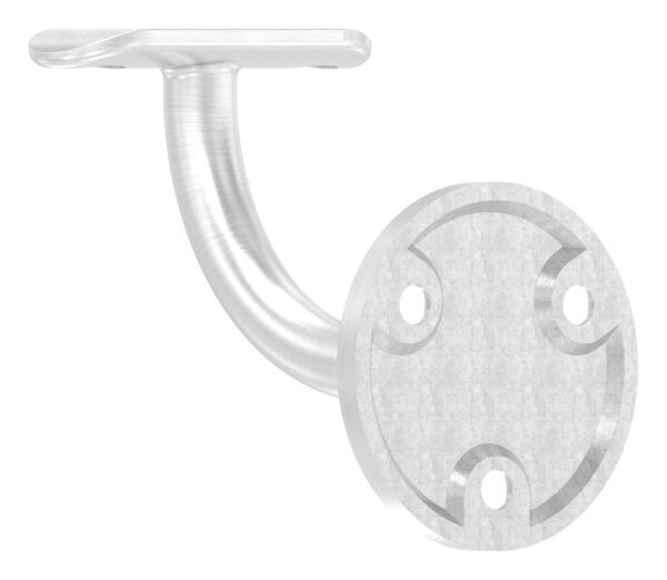 Handlaufhalter mit Handlaufanschlussplatte für Rohr 42,4mm (nicht austauschbar), Ronde 60x5mm, Bügel 12mm, Wandabstand 75mm, 3x6,5mm Bohrungen gesenkt, (Ronde und Bügel verschweißt), V2A