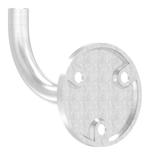 Handlaufhalter zum Anschweißen des Handlaufs, Ronde 60x5mm, Bügel 12mm, Wandabstand 75mm, 3x6,5mm Bohrungen gesenkt, (Ronde und Bügel verschweißt), V2A