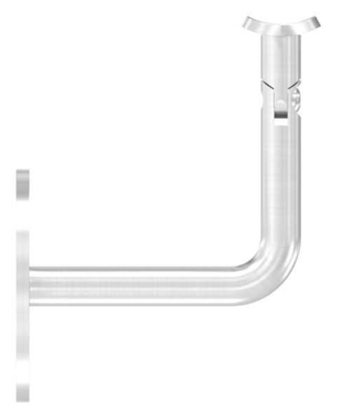 Handlaufhalter mit Handlaufanschlussplatte für Rohr 42,4mm (austauschbar), Ronde 70 x 4mm, Gelenkbügel 12mm, Wandabstand 79mm, 3x Bohrungen Ø 8,5mm gesenkt, Ronde und Bügel verschweißt, V2A