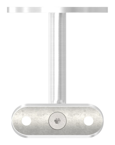 Handlaufhalter mit Handlaufanschlussplatte für Rohr 42,4mm (austauschbar), Ronde 70 x 4mm, Gelenkbügel 12mm, Wandabstand 79mm, 3x Bohrungen Ø 8,5mm gesenkt, Ronde und Bügel verschweißt, V2A