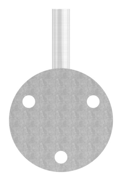 Handlaufhalter zum Anschweißen des Handlaufs, Ronde 70x4mm und Bügel 12mm, 3x Bohrungen 8,5mm gesenkt für M6, Wandabstand bis Mitte Bügel 70mm (Ronde und Bügel verschweißt), V2A