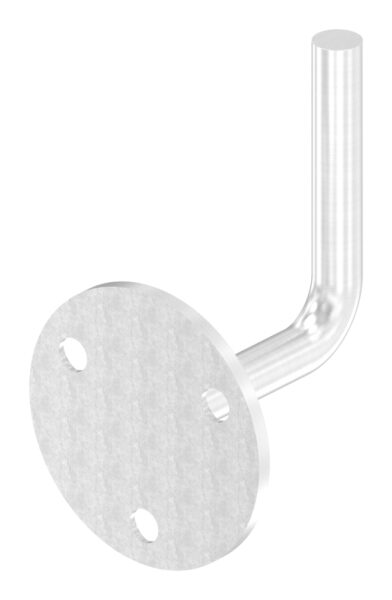 Handlaufhalter zum Anschweißen des Handlaufs, Ronde 70x4mm und Bügel 12mm, 3x Bohrungen 8,5mm gesenkt für M6, Wandabstand bis Mitte Bügel 70mm (Ronde und Bügel verschweißt), V2A
