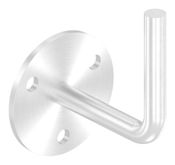 Handlaufhalter zum Anschweißen des Handlaufs, Ronde 70mmx4mm und Bügel 12mm, 3x Bohrungen 8,5mm, Wandabstand bis Mitte Bügel 80mm (Ronde und Bügel verschweißt), V2A
