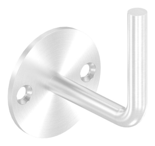 Handlaufhalter zum Anschweißen des Handlaufs, Ronde 70mmx4mm und Bügel 12mm, 2x Bohrungen 8,5mm gesenkt für M6, Wandabstand bis Mitte Bügel 80mm (Ronde und Bügel verschweißt), V2A