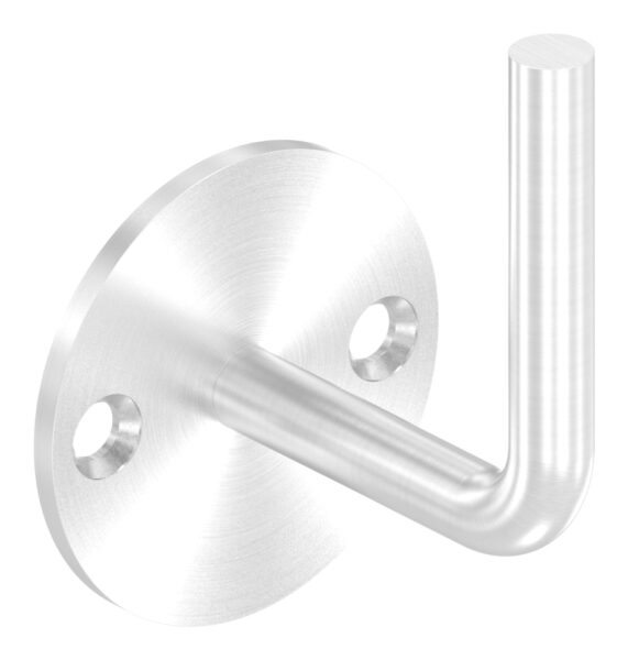 Handlaufhalter zum Anschweißen des Handlaufs, Ronde 70x4mm und Bügel 12mm, 2x Bohrungen 8,5mm gesenkt für M6, Wandabstand bis Mitte Bügel 70mm (Ronde und Bügel verschweißt), V2A
