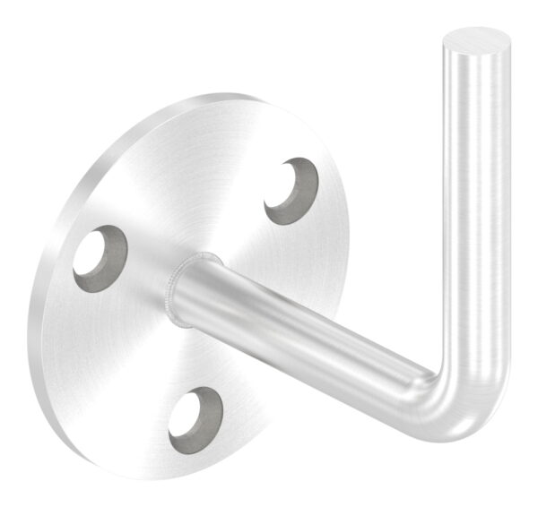 Handlaufhalter zum Anschweißen des Handlaufs, Ronde 70x4mm und Bügel 12mm, 3x Bohrungen 8,5mm gesenkt für M6, Wandabstand bis Mitte Bügel 80mm (Ronde und Bügel beidseitig verschweißt), V4A