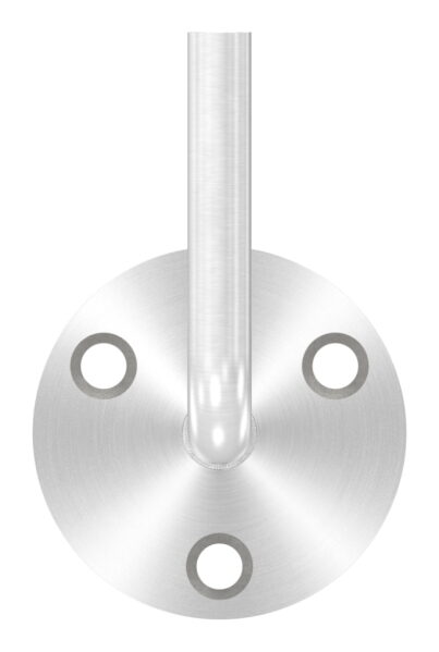 Handlaufhalter zum Anschweißen des Handlaufs, Ronde 70x4mm und Bügel 12mm, 3x Bohrungen 8,5mm gesenkt für M6, Wandabstand bis Mitte Bügel 80mm (Ronde und Bügel beidseitig verschweißt), V4A